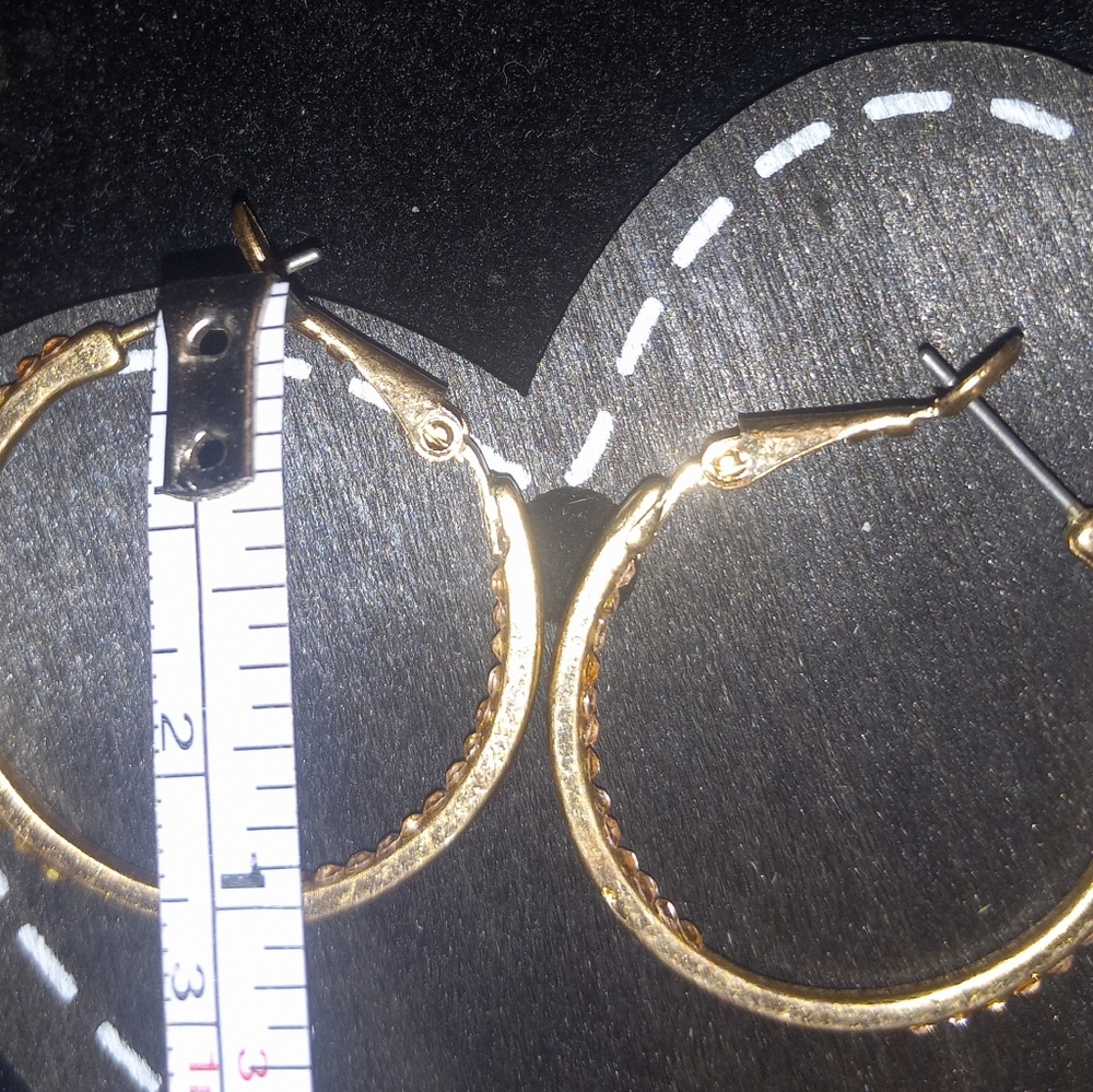 Vintage 1" Gold Hoops with CZ Accents - Picture 10 of 10